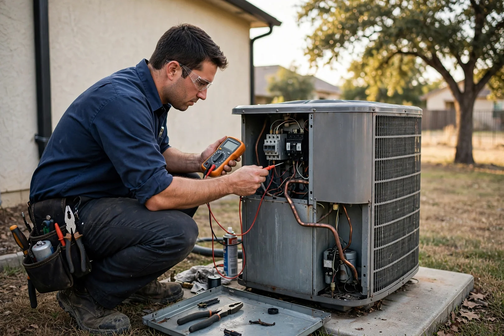 Technician checking furnace burners for a heating repair