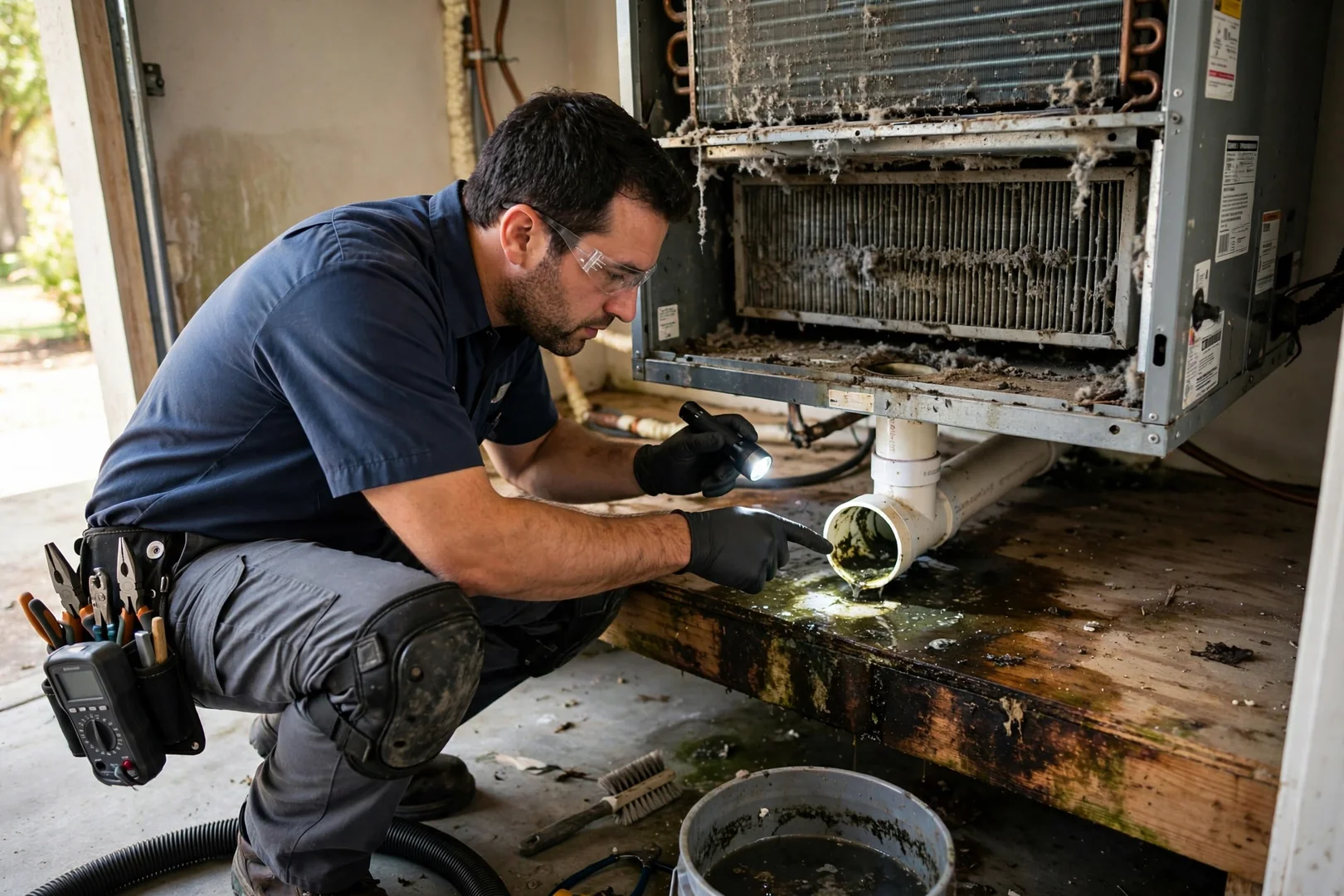 Homeowner reviewing a written HVAC repair estimate with a technician