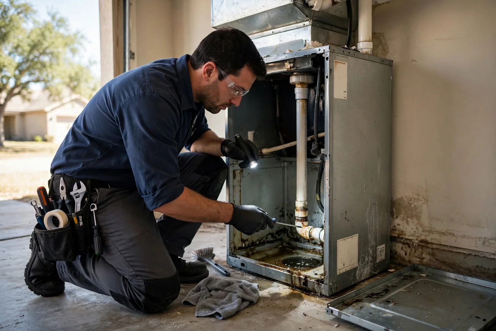 HVAC technician reviewing a written estimate with a homeowner in Schertz TX