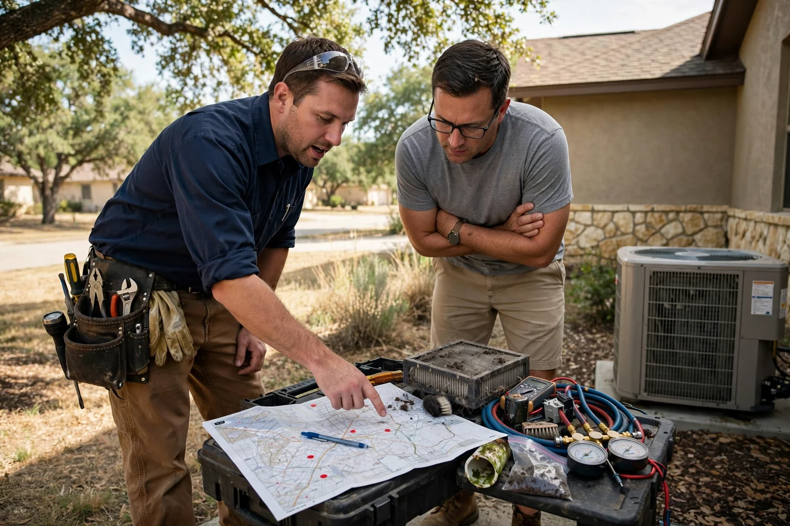 Service area map showing HVAC coverage across Schertz, TX and nearby communities
